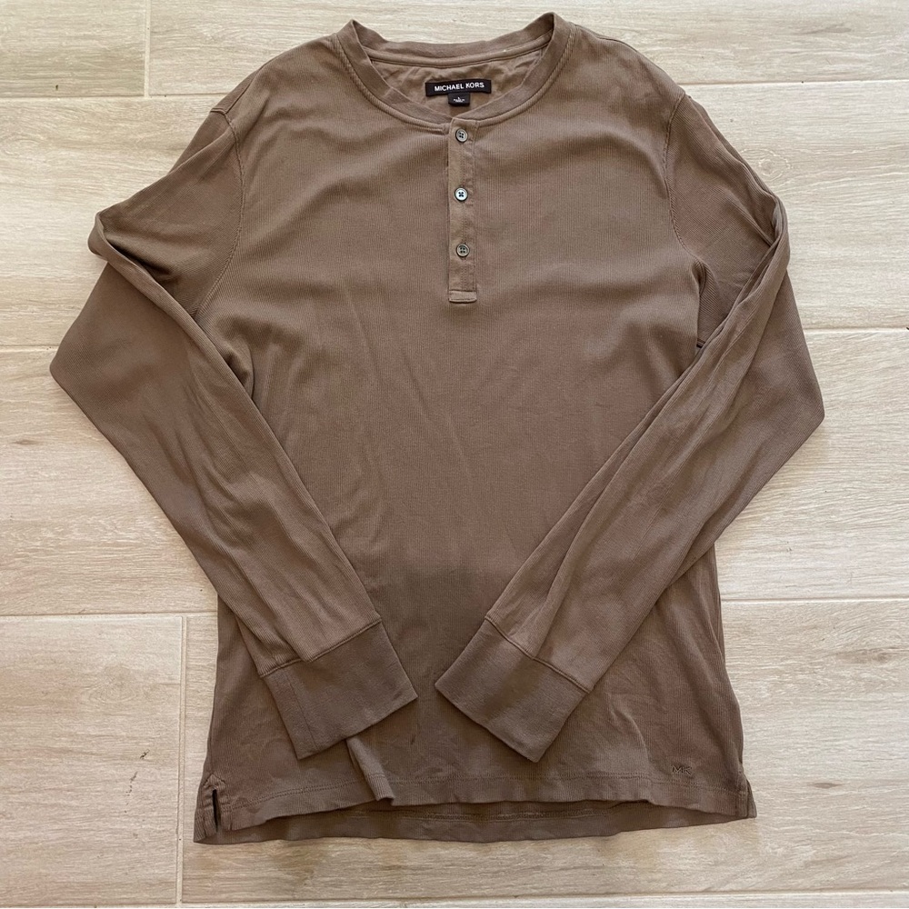 Michael Kors Men's Taupe Long Sleeve Henley